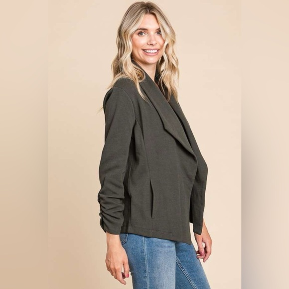 Culture Code Full Size Ruched Open Front Long Sleeve Jacket - Picture 3 of 4